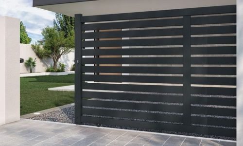 Portail coulissant VALENE aluminium gris-Lapeyre